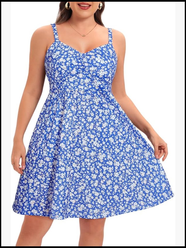 Plus Size Sleeveless Spaghetti Strap A-Line Sundress With Pockets